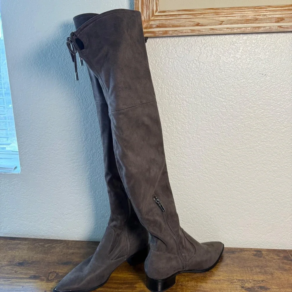 Marc Fisher Yuna Over-The-Knee Boots‎ Women 6.5 Brown Faux Suede Pointed Toe OTK